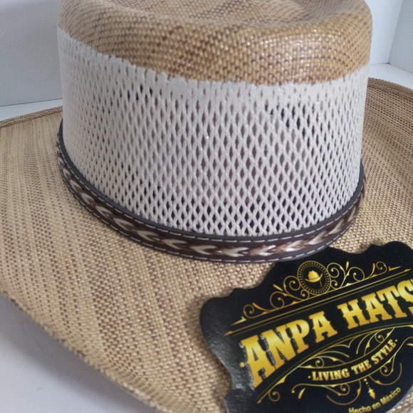 ANPA Handmade Men's  Brown/Tan Braided Leather Band Breathable Panama Style Hat - Picture 3 of 7